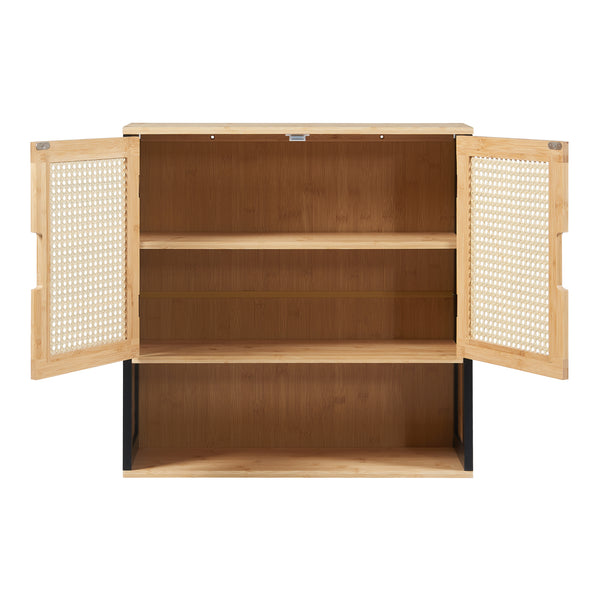 Badkamerkast Tervola zwevend 60x60x20 cm zwart naturel en rotan look [en.casa]