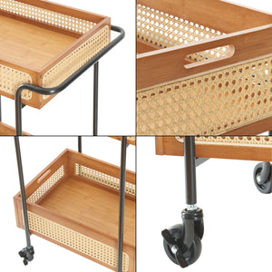 Keukentrolley Tervola 80,5x61x39 cm zwart en houtkleurig rotan look [en.casa]