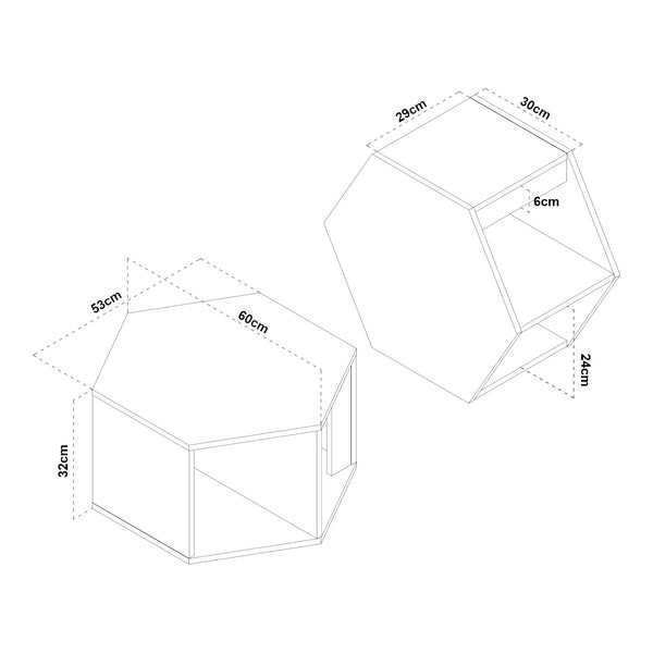 Salontafel Molde set van 2 zwart en walnootkleurig [en.casa]