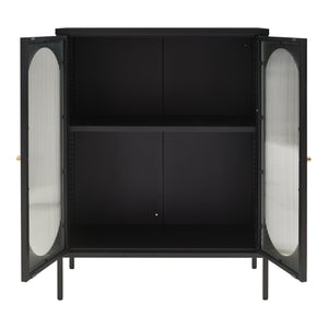 Dressoir Karlskrona metaal met geribbeld glas zwart 101x80x40 cm [en.casa]