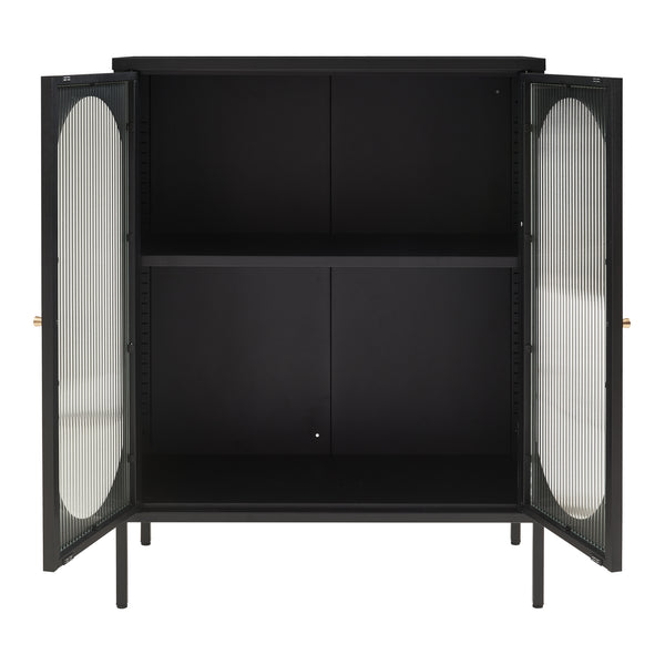 Dressoir Karlskrona metaal met geribbeld glas zwart 101x80x40 cm [en.casa]