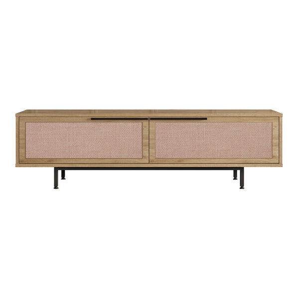 TV meubel Kvænangen 160x35,5x45 cm eikenkleurig zwart en rotan look [en.casa]
