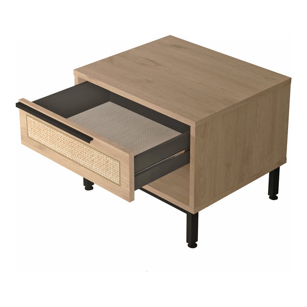 Nachtkastje Kvænangen 42,5x53,5x44,5 cm eikenkleurig rotan look en zwart [en.casa]