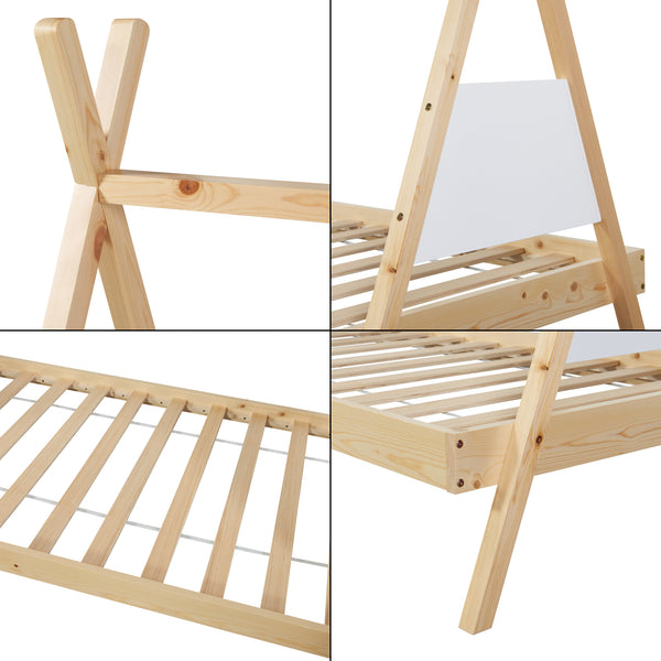 Kinderbed Siikajoki Tipi hoog uitvoering met matras 90x200 cm naturel en wit [en.casa]