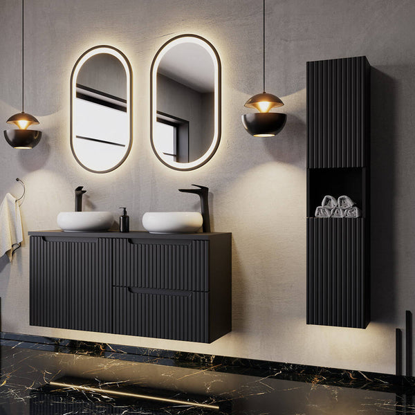 Badkamerkast Newport kolomkast 140x30x25 cm zwart [en.casa]