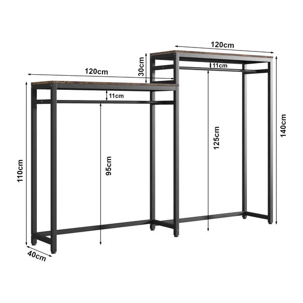 Kledingrek Skestbyena 240x40x170 cm zwart en walnootkleurig [en.casa]