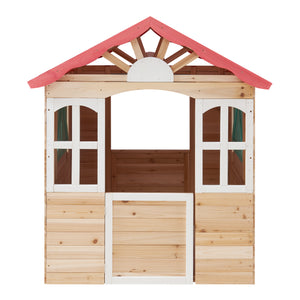 Speelhuis Lulä houten kinderhuisje voor buiten naturel rood wit groen casa.pro