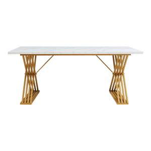 Eettafel Hujaari rechthoekig 180x80 cm goudkleurig en marmerlook wit [en.casa]