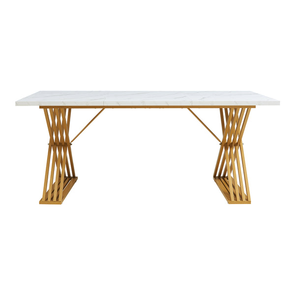 Eettafel Hujaari rechthoekig 180x80 cm goudkleurig en marmerlook wit [en.casa]