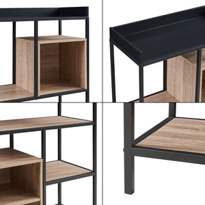 Boekenkast Belana 137x70x33 cm zwart en eikenkleurig [en.casa]
