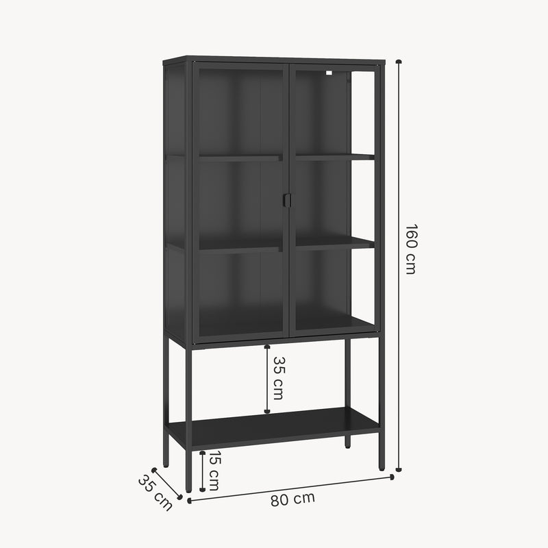 Maatschets Vitrinekast Borshavisa staal 160x80x35 cm zwart [en.casa]