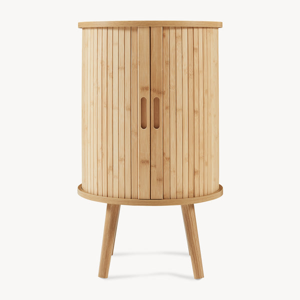 Nachtkastje Nordkapp met schuifdeuren rond bijzettafeltje 65x40 cm naturel [en.casa] 