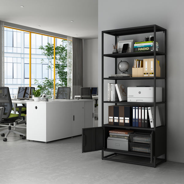 Boekenkast Hailuoto met kast 180x80x40 cm zwart [en.casa] 