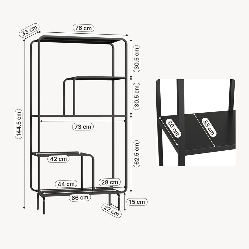 Maatschets Boekenkast Færder 145x76x33 cm zwart mat [en.casa]
