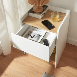 Nachtkastje Kuorshare 55x42x37 cm wit en eikenkleurig [en.casa]