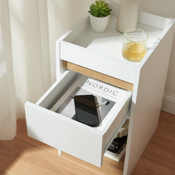 Nachtkastje Lure 55x30x35 cm wit en eikenkleurig [en.casa]