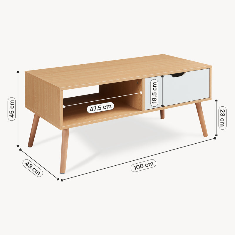 Maatschets Salontafel Bordkak 100x48x45 cm eikenkleurig en wit [en.casa]