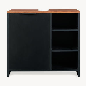 Wastafelonderkast Trond 60x66x30 cm Zwart/Walnootlook [en.casa]