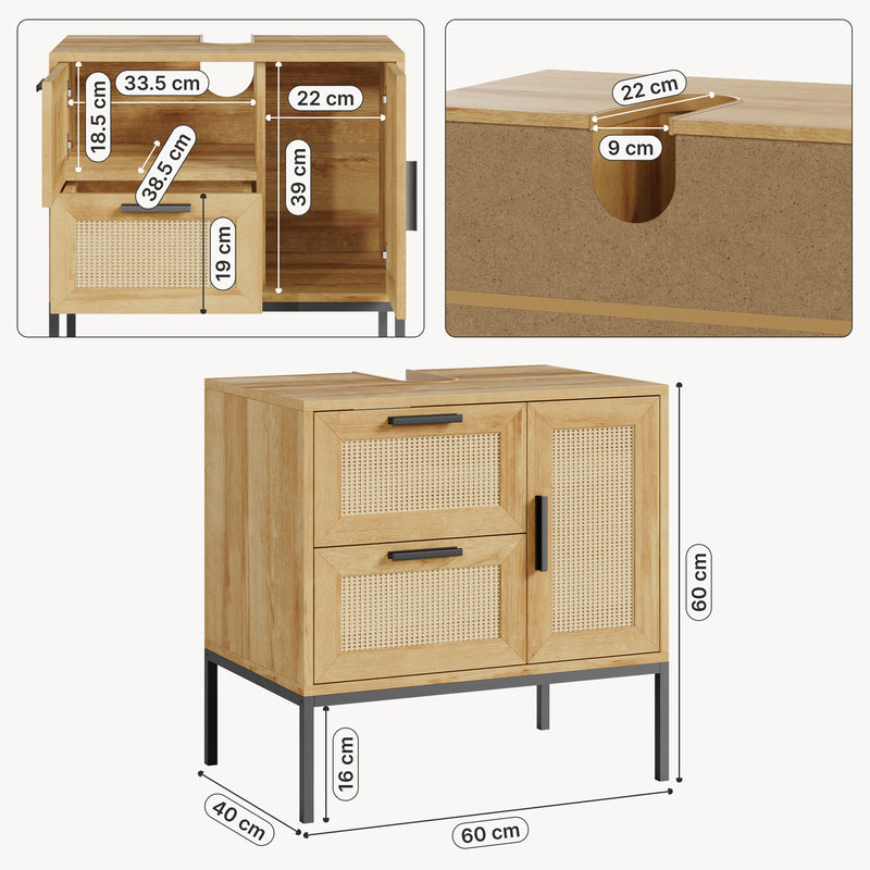 Maatschets Wastafelonderkast Marhasa 60x60x40 cm Eikenlook/Zwart [en.casa]