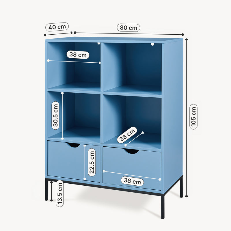 Maatschets Boekenkast met 2 laden Colwyn 105x80x40 cm Blauw [en.casa]