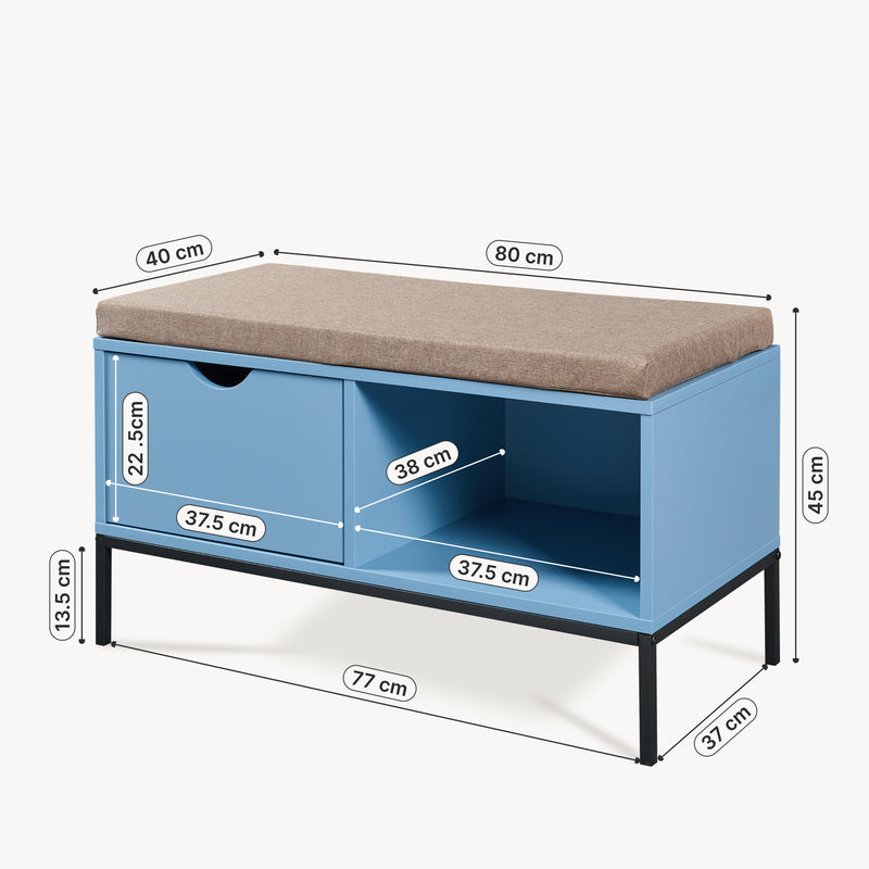 Maatschets Schoenenbank Colwyn 80x40x45 cm blauw zwart en grijs [en.casa]