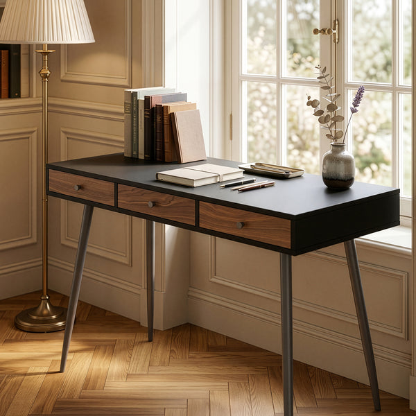 Bureau Tumba 115x48x76 cm Zwart/Walnootlook [en.casa]