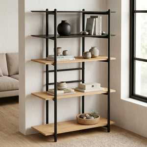 Boekenkast Kappespoo 124x80x35 cm Zwart/Eikenlook [en.casa]