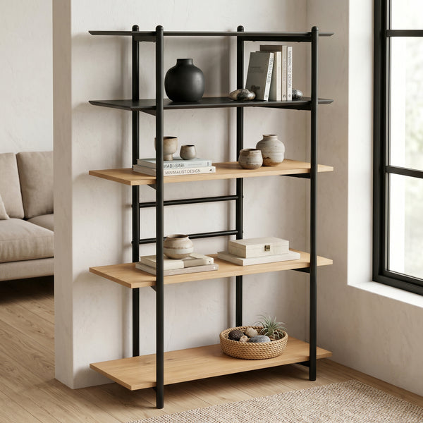 Boekenkast Kappespoo 124x80x35 cm Zwart/Eikenlook [en.casa]