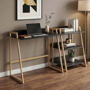 Bureau Kuomi 84x73x47 cm Beige/Donkergrijs [en.casa]