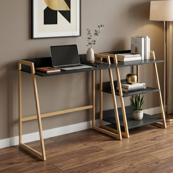 Bureau Kuomi 84x73x47 cm Beige/Donkergrijs [en.casa]