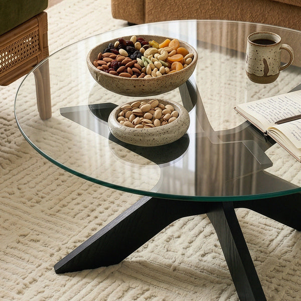 Salontafel Imi met glazen blad Ø70x35 cm Zwart/Grijs [en.casa]