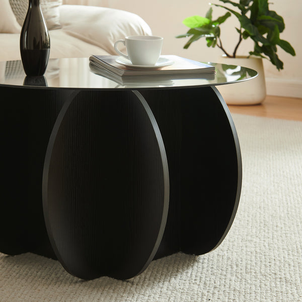 Salontafel Karhuvandi met glazen blad Ø70x40 cm Zwart/Grijs [en.casa]