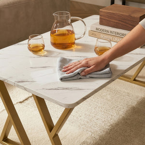 Salontafel Nolu 120x60x46 cm Goudkleurig/Marmerlook, wit [en.casa]