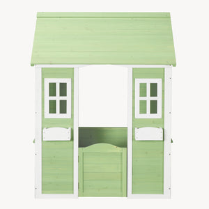 Kinderspeelhuis Kuoldsvin Dennenhout 144x102x90 cm Groen/Wit [en.casa]