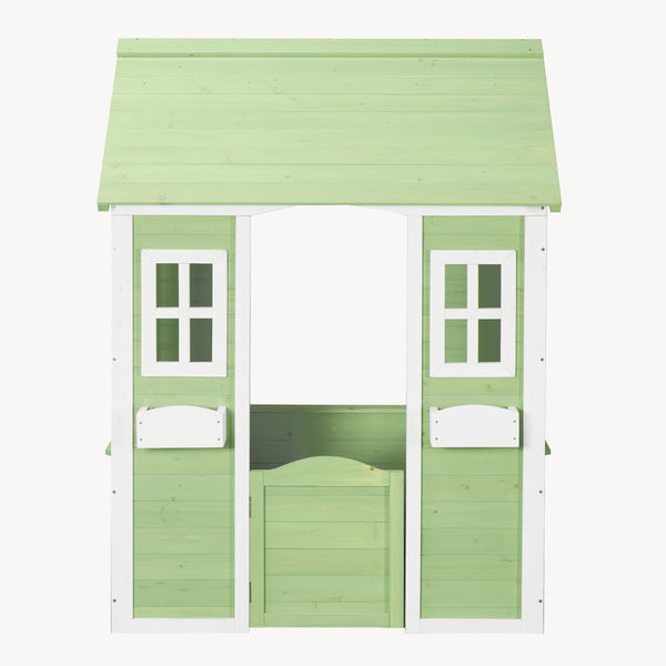 Kinderspeelhuis Kuoldsvin Dennenhout 144x102x90 cm Groen/Wit [en.casa]