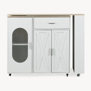Rijdbaar keukeniland met draaibaar werkblad Kudebola 115x40x94 cm eikenlook/wit [en.casa]