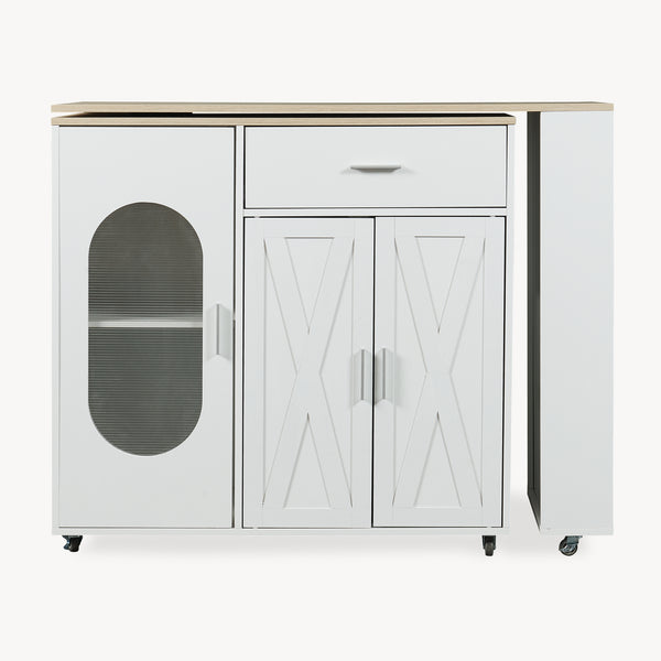 Rijdbaar keukeniland met draaibaar werkblad Kudebola 115x40x94 cm eikenlook/wit [en.casa]