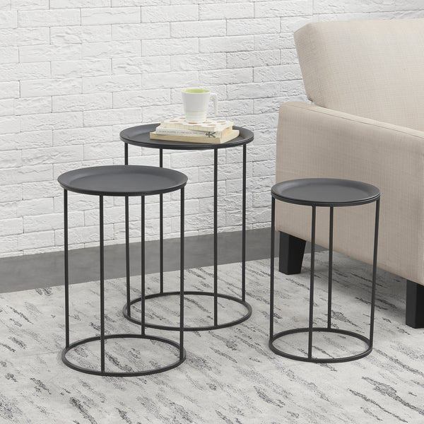 Salontafel rond set van 3 zwart 45xØ30 - 50xØ35 - 55xØ40 cm