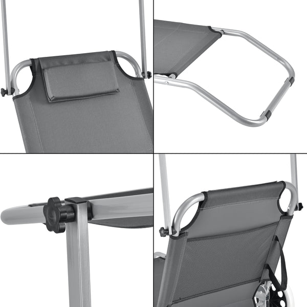 Ligstoel Falun inklapbaar ligbed met verstelbaar zonnedak antracietgrijs casa.pro