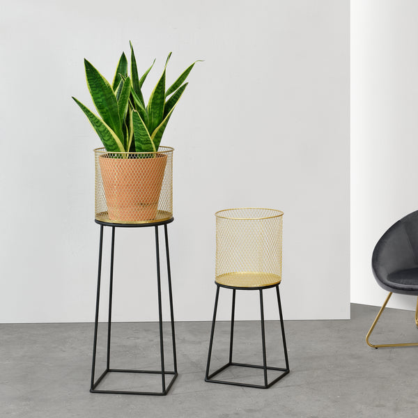 Bloempot op standaard Meise set van 2 zwart en goud