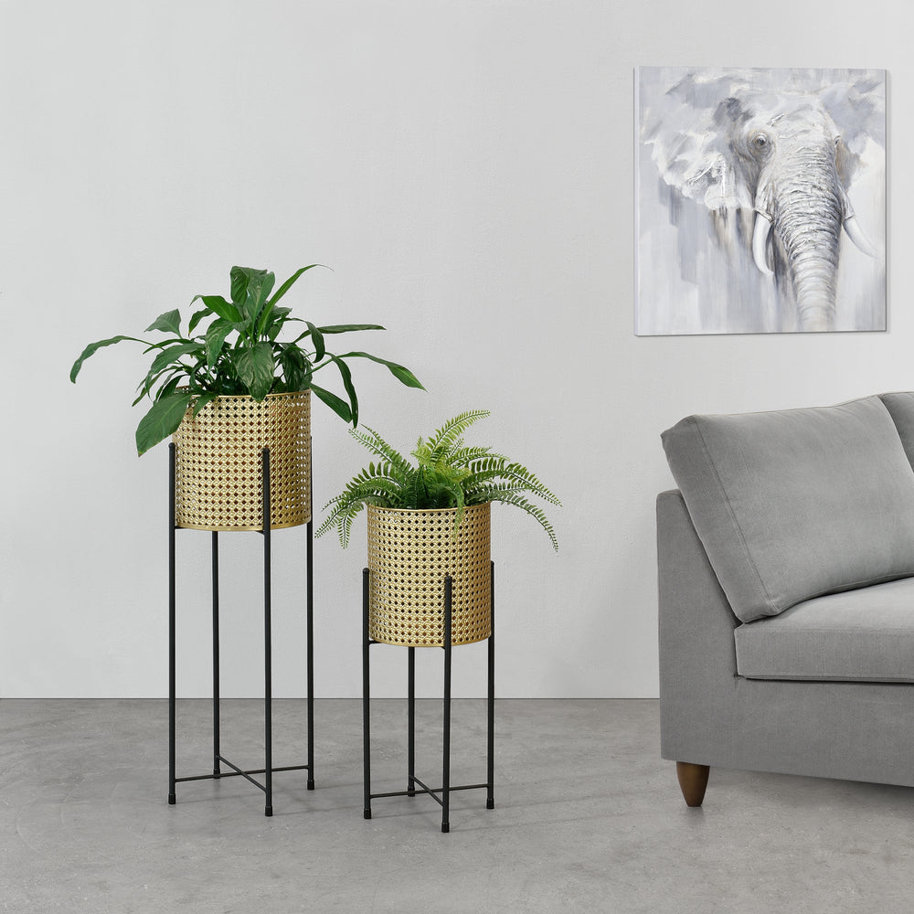 Blumentopf Ständer Mol 2 - tlg. Zwart - Goudkleurig en.casa - premiumXL