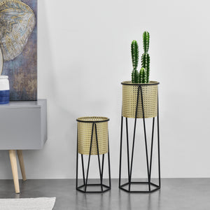 Bloempot op standaard Musson set van 2 zwart en goud