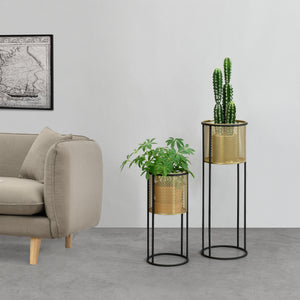 Bloempot op standaard Malmedy set van 2 zwart en goud