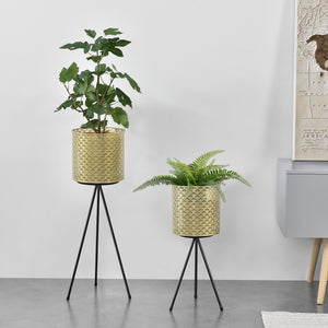 Bloempot op standaard Mechelen set van 2 zwart en goud