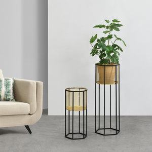 Bloempot op standaard Malgedem set van 2 zwart en goud