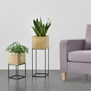 Bloempot op standaard Juprelle set van 2 zwart en goud