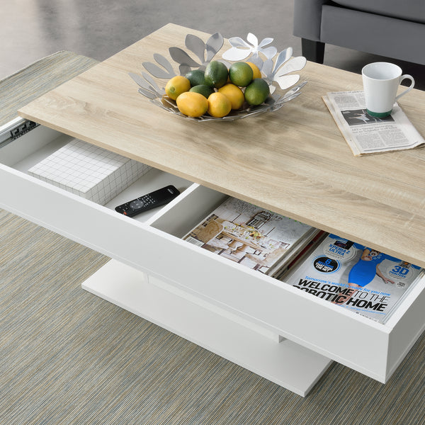 Salontafel Lünen met opbergruimte 110x60x40 cm eiken en wit