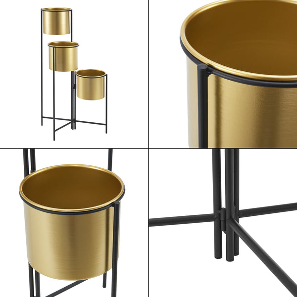 [en.casa] Bloempot op standaard Haasdonk zwart en messing