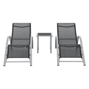 Tuinset Binetto 3-delig loungeset 2 ligbedden met tafel grijs en zwart [en.casa]