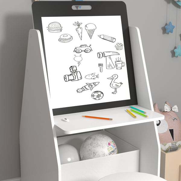 Kindertafel Ferrol met kruk en whiteboard 88x51x49 cm wit